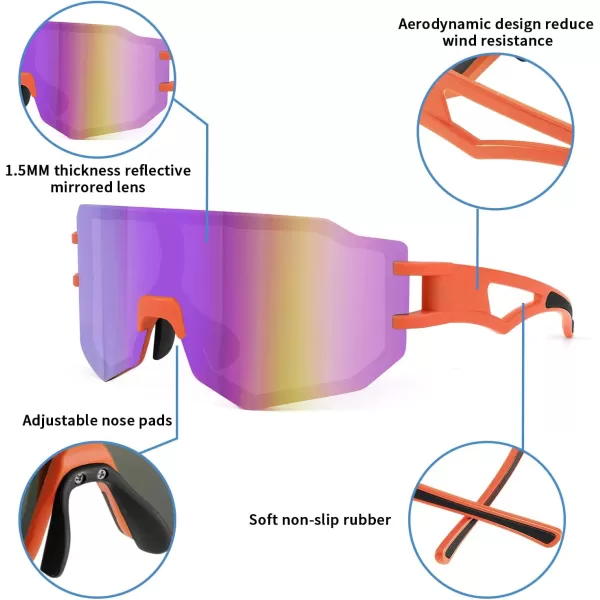 FEISEDY Sports Cycling Glasses Men Fashion Mirrored Bicycle Sunglasses One Piece Rimless Lens B2867003 Orange  Purple Mirrored Lens
