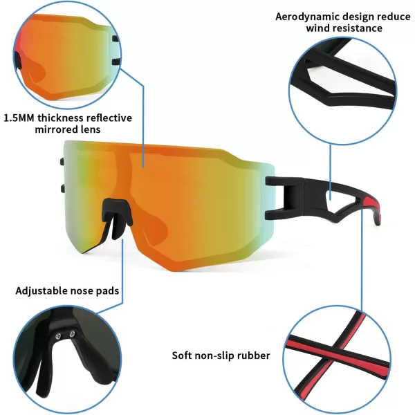 FEISEDY Sports Cycling Glasses Men Fashion Mirrored Bicycle Sunglasses One Piece Rimless Lens B2867004 Black  Red Mirrored Lens