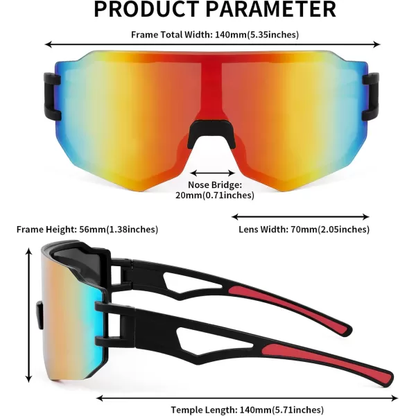 FEISEDY Sports Cycling Glasses Men Fashion Mirrored Bicycle Sunglasses One Piece Rimless Lens B2867004 Black  Red Mirrored Lens