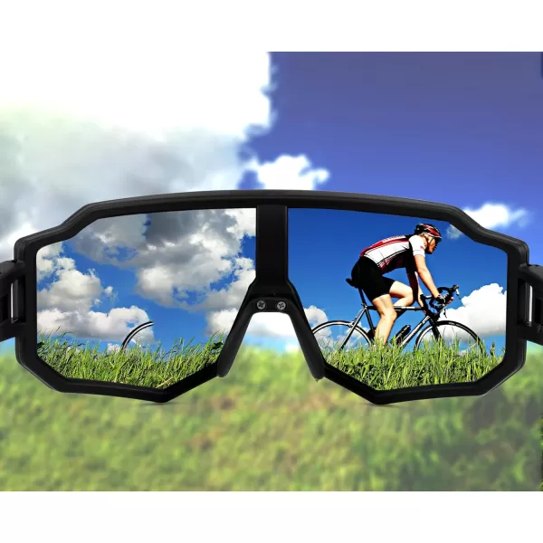 FEISEDY Sports Cycling Glasses Men Fashion Mirrored Bicycle Sunglasses One Piece Rimless Lens B2867004 Black  Red Mirrored Lens