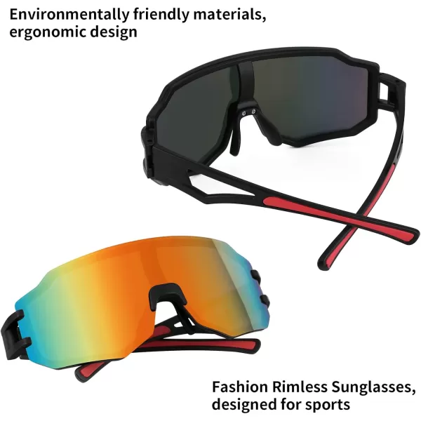 FEISEDY Sports Cycling Glasses Men Fashion Mirrored Bicycle Sunglasses One Piece Rimless Lens B2867004 Black  Red Mirrored Lens