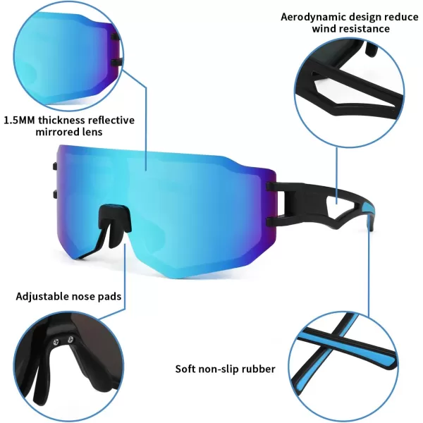 FEISEDY Sports Cycling Glasses Men Fashion Mirrored Bicycle Sunglasses One Piece Rimless Lens B2867005 Black  Blue Mirrored Lens