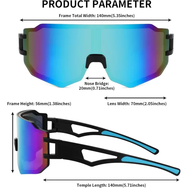 FEISEDY Sports Cycling Glasses Men Fashion Mirrored Bicycle Sunglasses One Piece Rimless Lens B2867005 Black  Blue Mirrored Lens