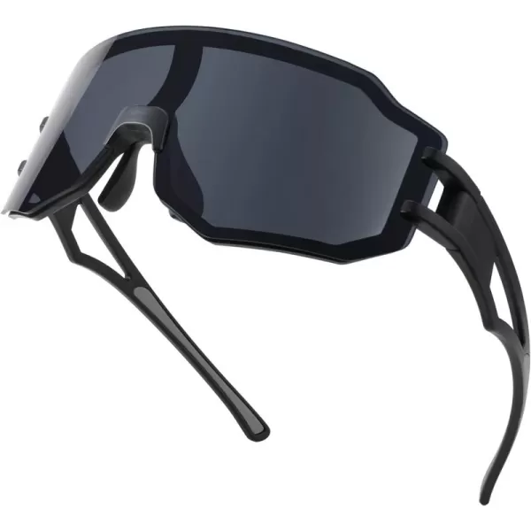 FEISEDY Sports Cycling Glasses Men Fashion Mirrored Bicycle Sunglasses One Piece Rimless Lens B2867001 Black  Black Grey Lens