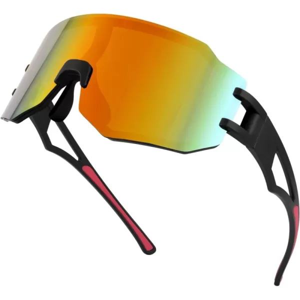 FEISEDY Sports Cycling Glasses Men Fashion Mirrored Bicycle Sunglasses One Piece Rimless Lens B2867004 Black  Red Mirrored Lens