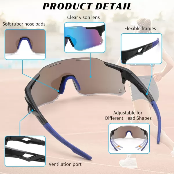 FEISEDY Cycling Glasses Sports Sunglasses for Men Women Youth Kids Baseball Softball Running Sunglasses B0223Black Frame Blue Mirrored Lens