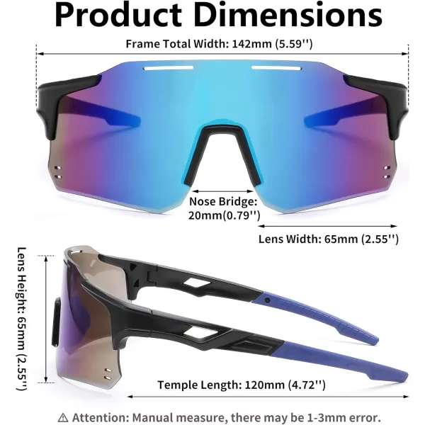 FEISEDY Cycling Glasses Sports Sunglasses for Men Women Youth Kids Baseball Softball Running Sunglasses B0223Black Frame Blue Mirrored Lens