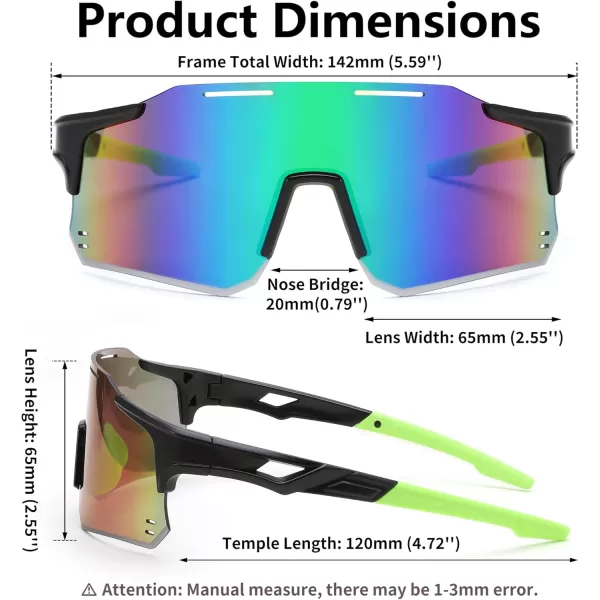 FEISEDY Cycling Glasses Sports Sunglasses for Men Women Youth Kids Baseball Softball Running Sunglasses B0223Black Frame Green Mirrored Lens