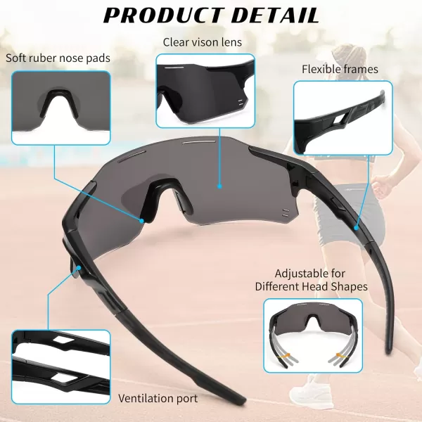 FEISEDY Cycling Glasses Sports Sunglasses for Men Women Youth Kids Baseball Softball Running Sunglasses B0223Black Frame Grey Lens