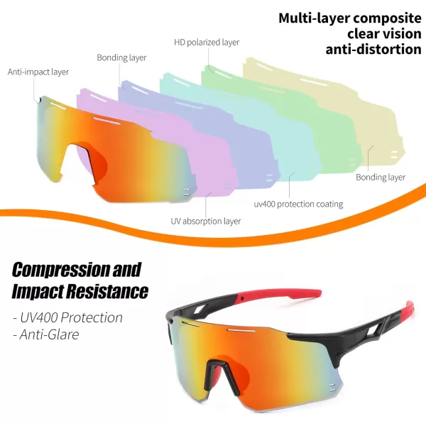 FEISEDY Cycling Glasses Sports Sunglasses for Men Women Youth Kids Baseball Softball Running Sunglasses B0223Black Frame Red Mirrored Lens