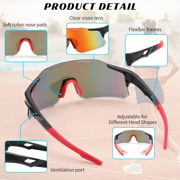 FEISEDY Cycling Glasses Sports Sunglasses for Men Women Youth Kids Baseball Softball Running Sunglasses B0223Black Frame Red Mirrored Lens