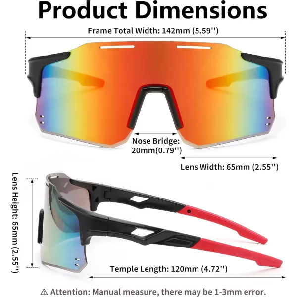 FEISEDY Cycling Glasses Sports Sunglasses for Men Women Youth Kids Baseball Softball Running Sunglasses B0223Black Frame Red Mirrored Lens