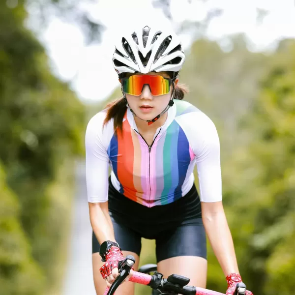 FEISEDY Cycling Glasses Sports Sunglasses for Men Women Youth Kids Baseball Softball Running Sunglasses B0223Black Frame Red Mirrored Lens