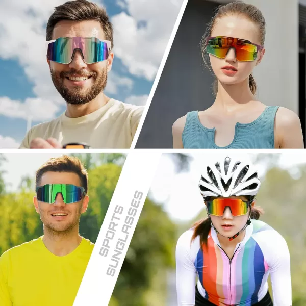 FEISEDY Cycling Glasses Sports Sunglasses for Men Women Youth Kids Baseball Softball Running Sunglasses B0223White Frame Pink Mirrored Lens