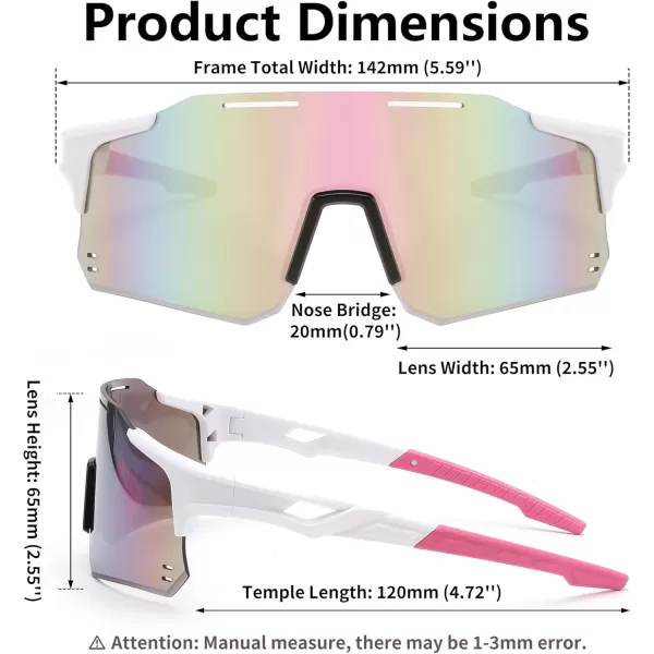 FEISEDY Cycling Glasses Sports Sunglasses for Men Women Youth Kids Baseball Softball Running Sunglasses B0223White Frame Pink Mirrored Lens