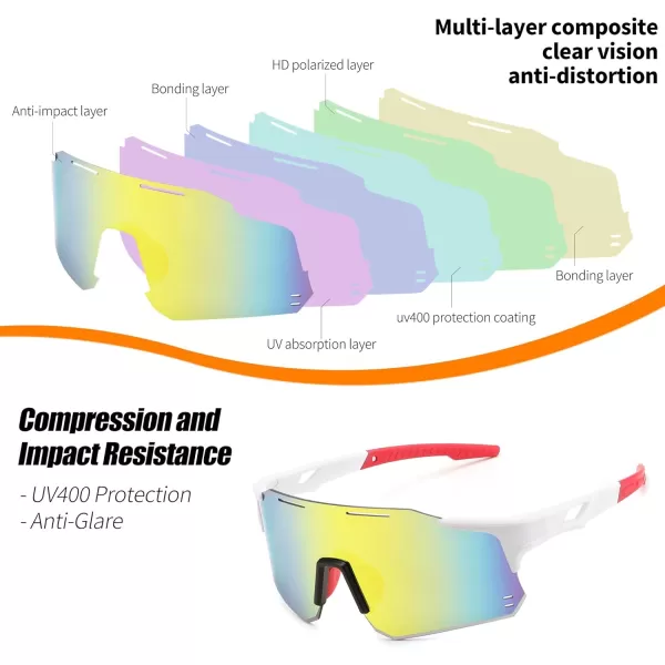 FEISEDY Cycling Glasses Sports Sunglasses for Men Women Youth Kids Baseball Softball Running Sunglasses B0223White Frame Red Mirrored Lens