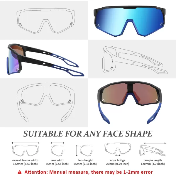 FEISEDY Polarized Cycling Glasses Sports Sunglasses UV400 Protection Baseball Running Glasses for Men Women Youth B0180Black Frame Blue Mirrored Lens