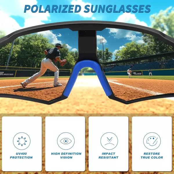 FEISEDY Polarized Cycling Glasses Sports Sunglasses UV400 Protection Baseball Running Glasses for Men Women Youth B0180Black Frame Blue Mirrored Lens