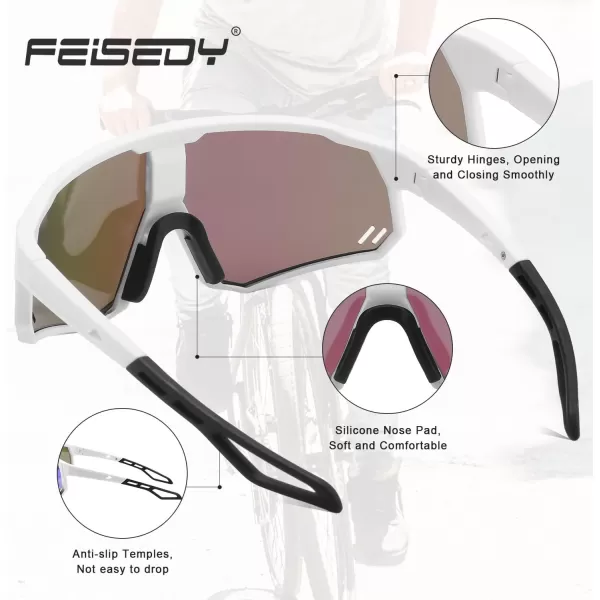FEISEDY Polarized Cycling Glasses Sports Sunglasses UV400 Protection Baseball Running Glasses for Men Women Youth B0180White Frame Green Mirrored Lens