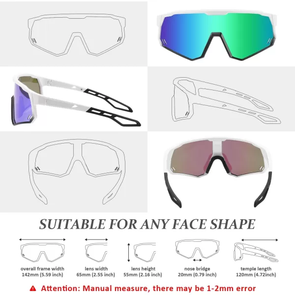 FEISEDY Polarized Cycling Glasses Sports Sunglasses UV400 Protection Baseball Running Glasses for Men Women Youth B0180White Frame Green Mirrored Lens