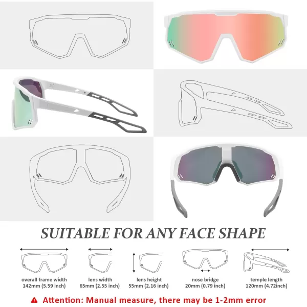 FEISEDY Polarized Cycling Glasses Sports Sunglasses UV400 Protection Baseball Running Glasses for Men Women Youth B0180White Frame Pink Mirrored Lens