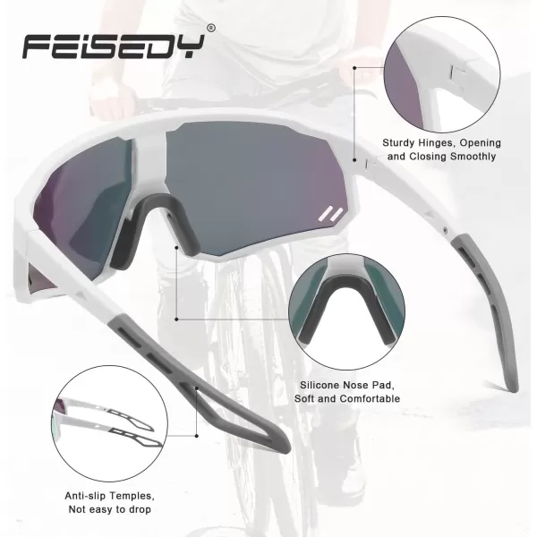 FEISEDY Polarized Cycling Glasses Sports Sunglasses UV400 Protection Baseball Running Glasses for Men Women Youth B0180White Frame Pink Mirrored Lens