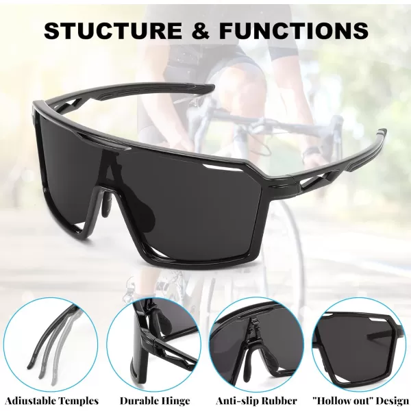 FEISEDY Sports Cycling Sunglasses for Men Women UV400 Protection Baseball Running Fishing Biking B0168Black Frame Grey Lens