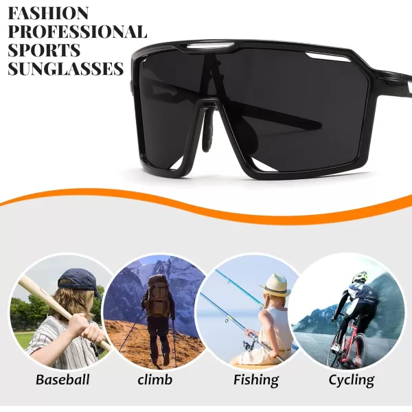 FEISEDY Sports Cycling Sunglasses for Men Women UV400 Protection Baseball Running Fishing Biking B0168Black Frame Grey Lens