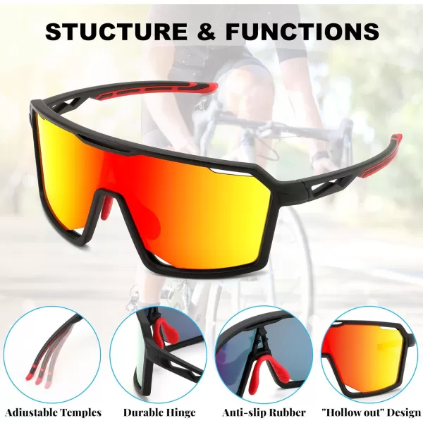 FEISEDY Sports Cycling Sunglasses for Men Women UV400 Protection Baseball Running Fishing Biking B0168Black Frame Red Mirrored Lens