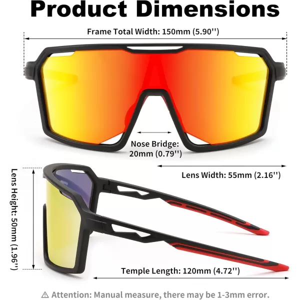 FEISEDY Sports Cycling Sunglasses for Men Women UV400 Protection Baseball Running Fishing Biking B0168Black Frame Red Mirrored Lens