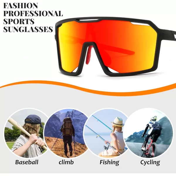FEISEDY Sports Cycling Sunglasses for Men Women UV400 Protection Baseball Running Fishing Biking B0168Black Frame Red Mirrored Lens