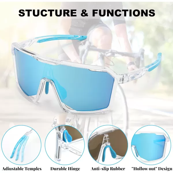 FEISEDY Sports Cycling Sunglasses for Men Women UV400 Protection Baseball Running Fishing Biking B0168Clear Frame Blue Mirrored Lens