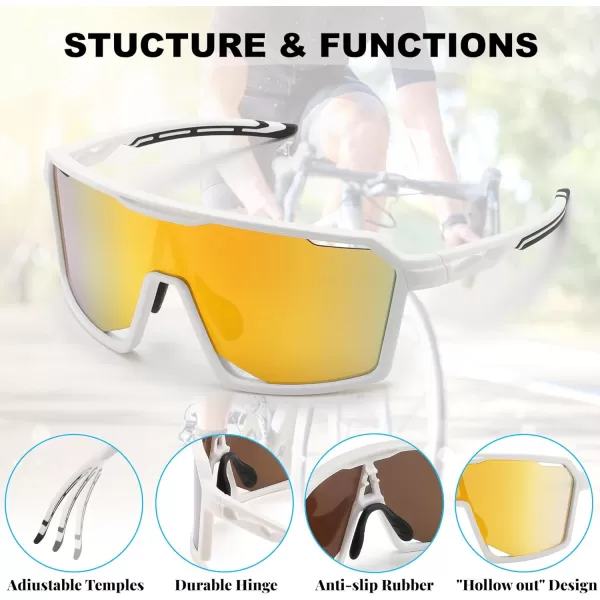 FEISEDY Sports Cycling Sunglasses for Men Women UV400 Protection Baseball Running Fishing Biking B0168White Frame Gold Mirrored Lens