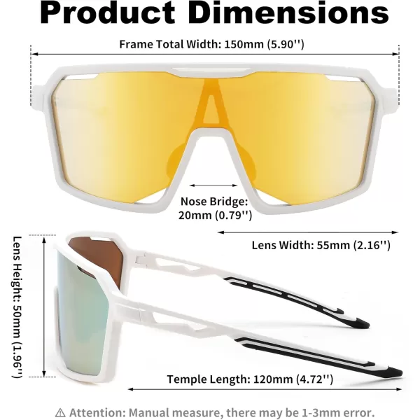 FEISEDY Sports Cycling Sunglasses for Men Women UV400 Protection Baseball Running Fishing Biking B0168White Frame Gold Mirrored Lens