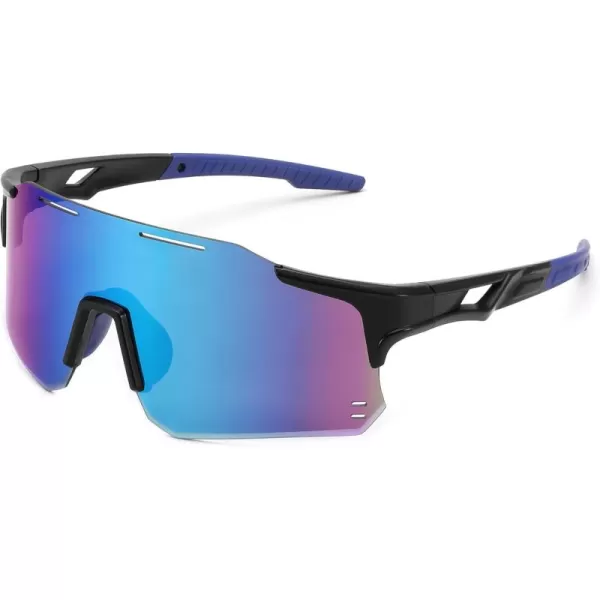 FEISEDY Cycling Glasses Sports Sunglasses for Men Women Youth Kids Baseball Softball Running Sunglasses B0223Black Frame Blue Mirrored Lens