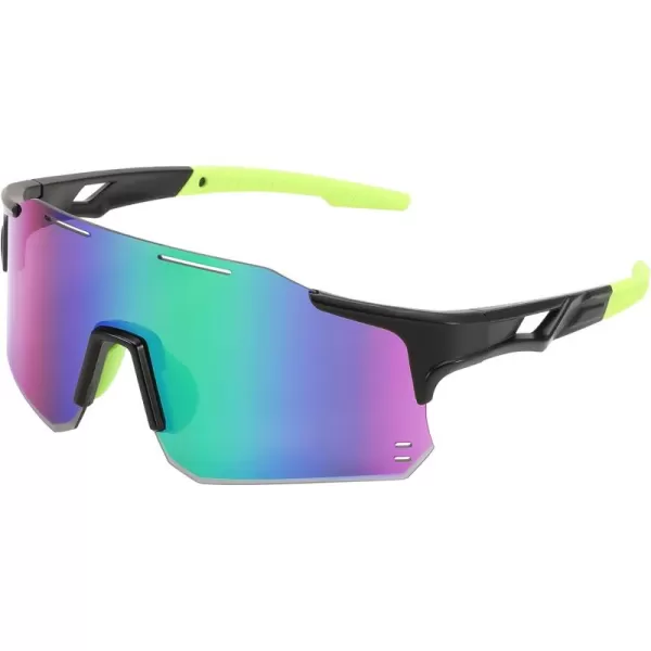 FEISEDY Cycling Glasses Sports Sunglasses for Men Women Youth Kids Baseball Softball Running Sunglasses B0223Black Frame Green Mirrored Lens