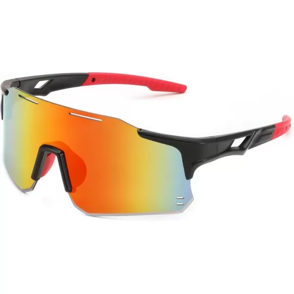 FEISEDY Cycling Glasses Sports Sunglasses for Men Women Youth Kids Baseball Softball Running Sunglasses B0223Black Frame Red Mirrored Lens