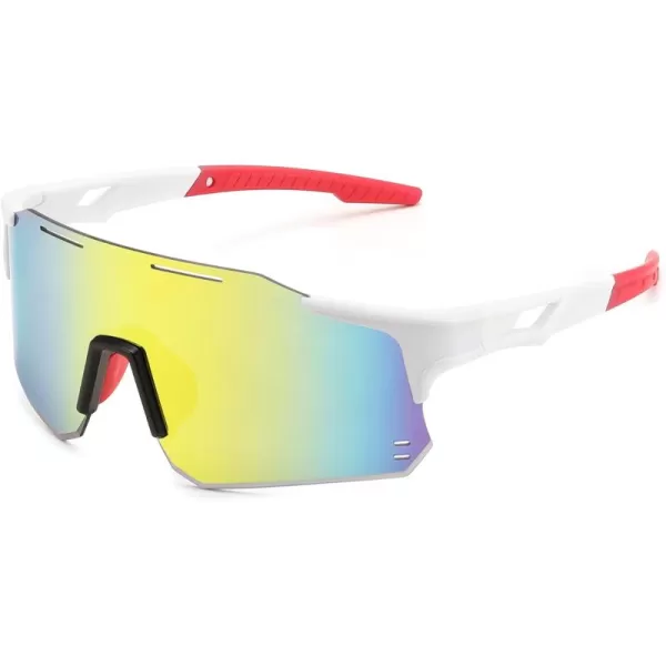 FEISEDY Cycling Glasses Sports Sunglasses for Men Women Youth Kids Baseball Softball Running Sunglasses B0223White Frame Red Mirrored Lens
