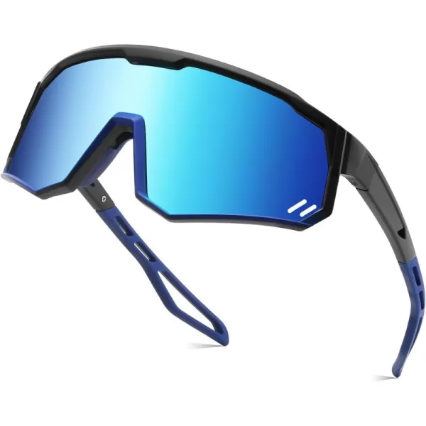 FEISEDY Polarized Cycling Glasses Sports Sunglasses UV400 Protection Baseball Running Glasses for Men Women Youth B0180Black Frame Blue Mirrored Lens