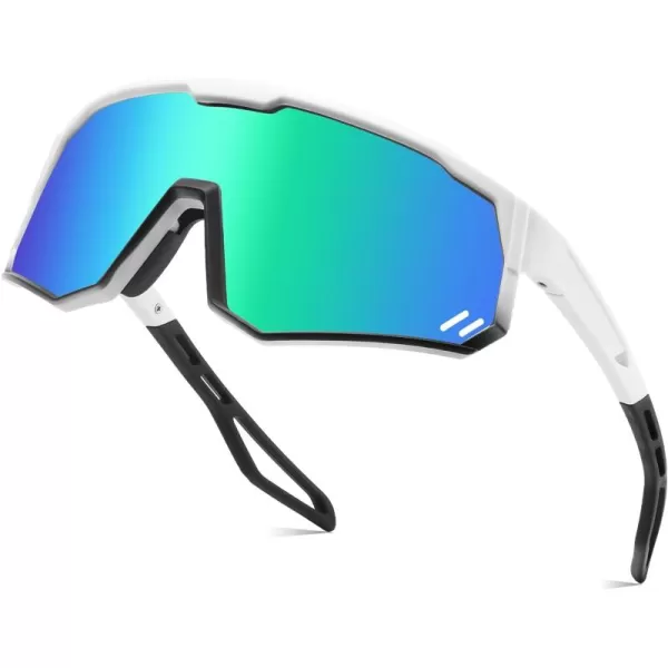 FEISEDY Polarized Cycling Glasses Sports Sunglasses UV400 Protection Baseball Running Glasses for Men Women Youth B0180White Frame Green Mirrored Lens