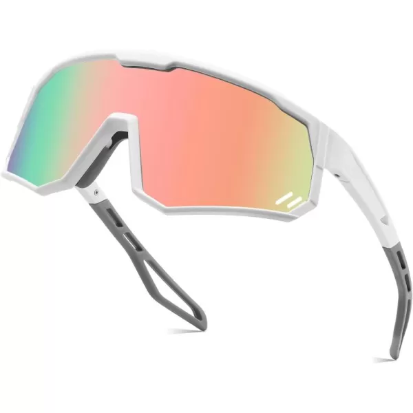 FEISEDY Polarized Cycling Glasses Sports Sunglasses UV400 Protection Baseball Running Glasses for Men Women Youth B0180White Frame Pink Mirrored Lens