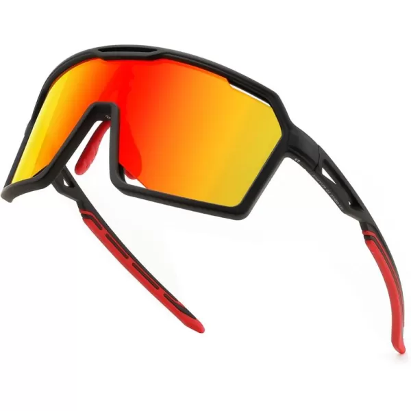 FEISEDY Sports Cycling Sunglasses for Men Women UV400 Protection Baseball Running Fishing Biking B0168Black Frame Red Mirrored Lens