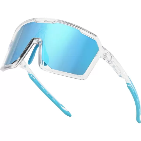 FEISEDY Sports Cycling Sunglasses for Men Women UV400 Protection Baseball Running Fishing Biking B0168Clear Frame Blue Mirrored Lens