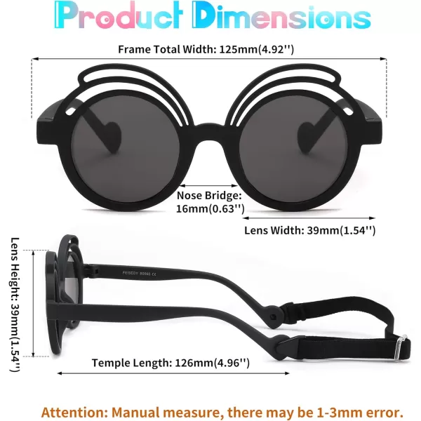 FEISEDY Baby Polarized Round Sunglasses Flexible Rubber Shades with Strap for Infant Toddler Newborn Age 024 Months B0060Black Frame  Grey Lens