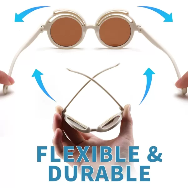 FEISEDY Baby Polarized Round Sunglasses Flexible Rubber Shades with Strap for Infant Toddler Newborn Age 024 Months B0060Off White Frame  Tea Lens
