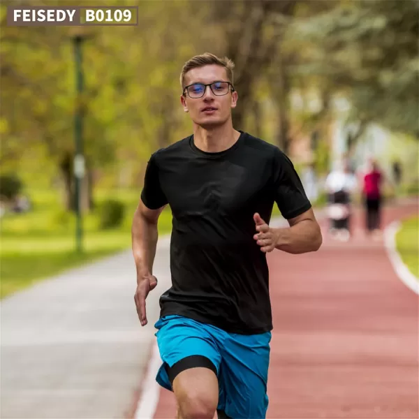 FEISEDY Blue Light Glasses for Women Men TR90 Sports UltraLight Glasses Anti Glare UV Protection B0109Sand Black Frame  Green Legs