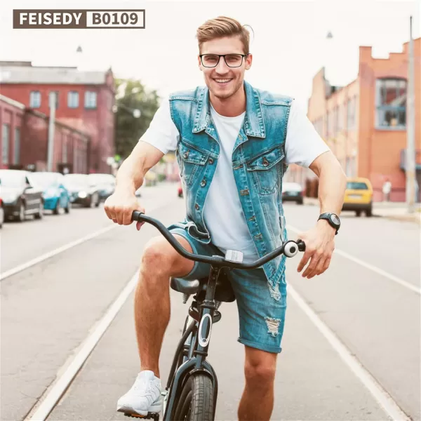 FEISEDY Blue Light Glasses for Women Men TR90 Sports UltraLight Glasses Anti Glare UV Protection B0109Sand Black Frame  Red Legs