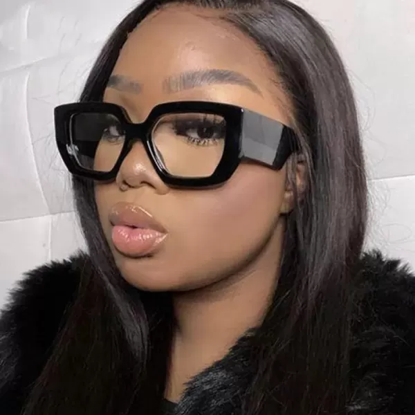 FEISEDY Blue Light Glasses for Women Oversized Square Thick Frame Computer Eyeglass Anti Eyestrain B4129Black