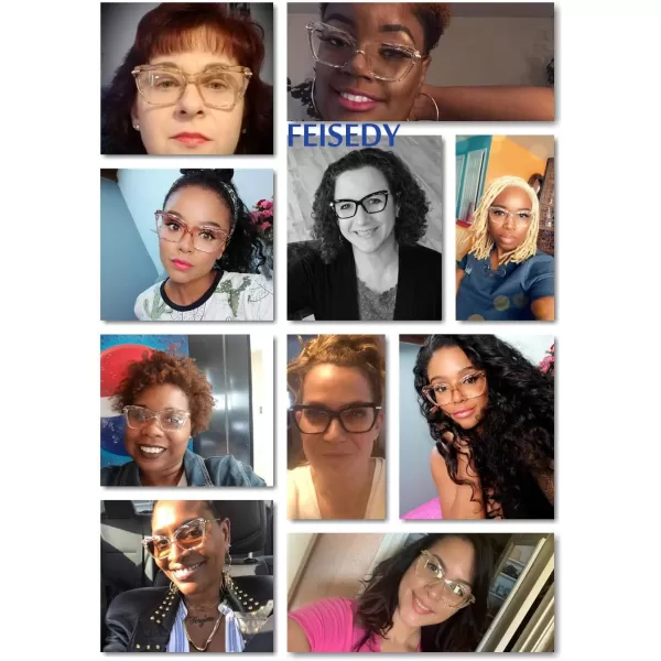 FEISEDY Crystal Cat Eye Glasses Frame Blue Light Blocking Computer Eyewear B2500Blue Crystal