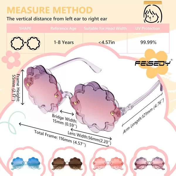 FEISEDY Girls Cute Flower Sunglasses Kids Round Toddler Baby Gglasses Colorful for Birthday Party Age 18 B2319Lilac Purple